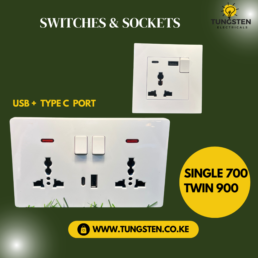 Type C USB port white screwless twin socket - Tungsten Electricals