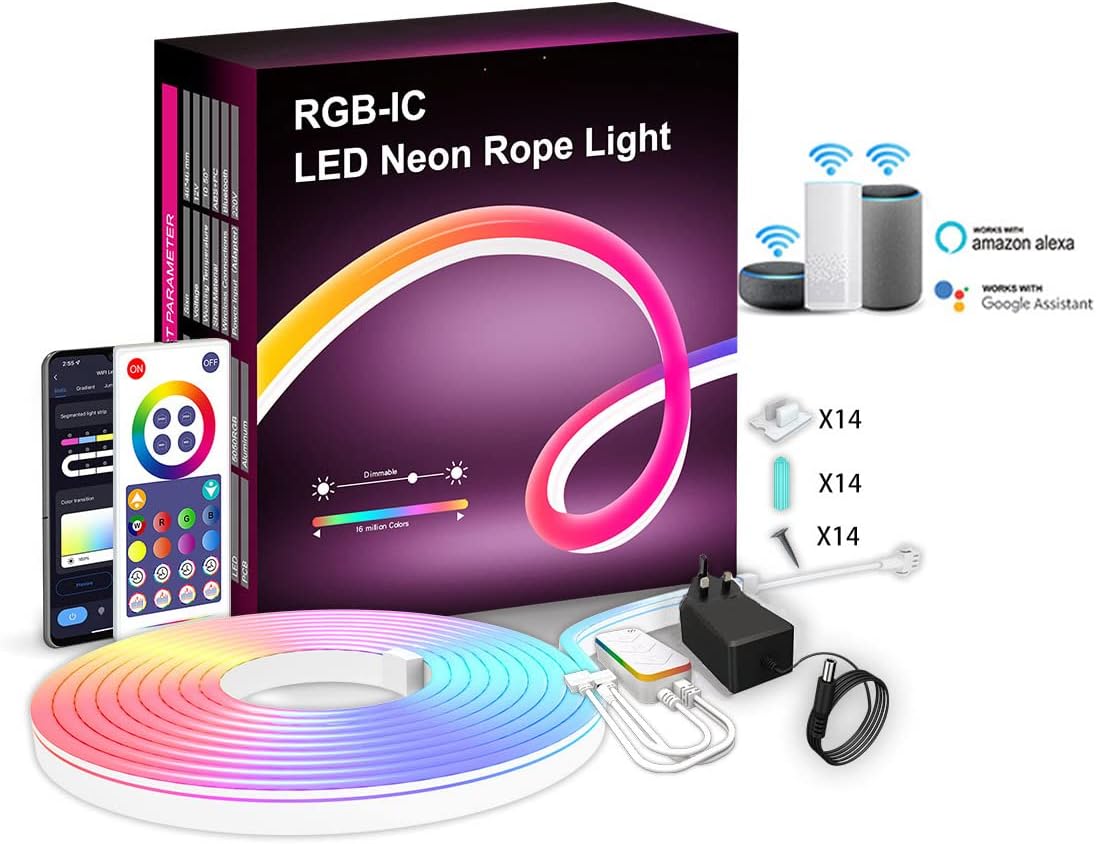 Led Neon Rope Controller RGBIC Neon Rope Light: 5M 300LED WiFi Neon LED Strip Light 12V with ...
