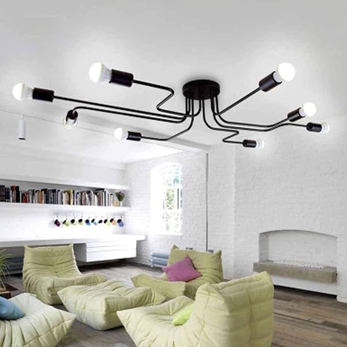 Vintage Industrial Spider Lights Ceiling 6 Retro Metal Black Spider ...