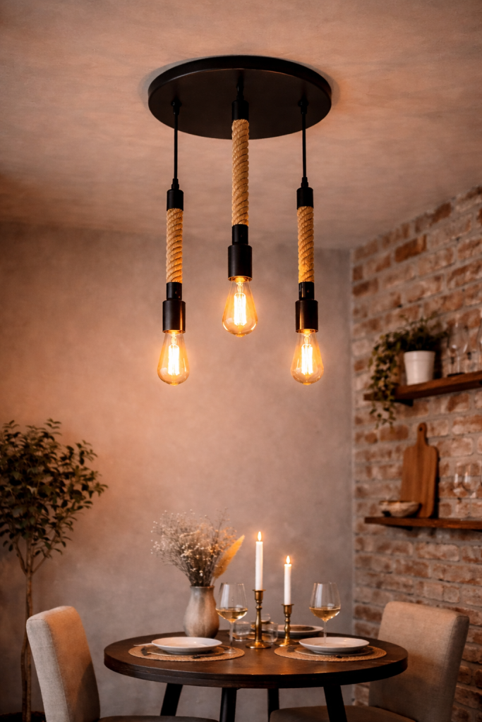 Hanging Ropeflex Twisted Rope Flex Pendant with Black Lampholder & Ceiling Rose ...